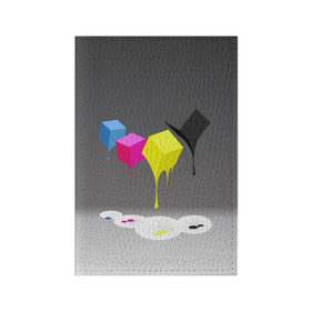 Обложка для паспорта матовая кожа с принтом Краски-кубики в Белгороде, натуральная матовая кожа | размер 19,3 х 13,7 см; прозрачные пластиковые крепления | жёлтый | краски | кубики | розовый | стекают | цвета | чёрный