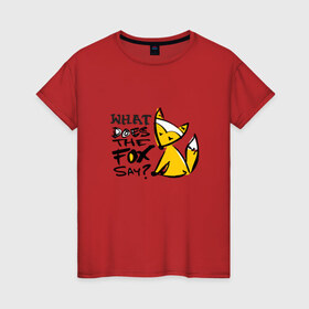 Женская футболка хлопок с принтом What Does The Fox Say? в Белгороде, 100% хлопок | прямой крой, круглый вырез горловины, длина до линии бедер, слегка спущенное плечо | лиса