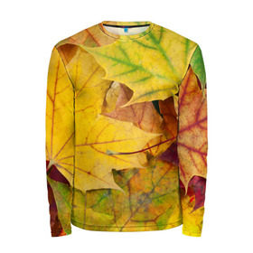 Мужской лонгслив 3D с принтом Осенние листья в Белгороде, 100% полиэстер | длинные рукава, круглый вырез горловины, полуприлегающий силуэт | жёлтый | зелёный | клён | листва