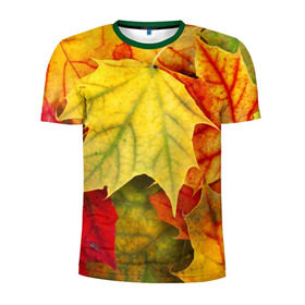 Мужская футболка 3D спортивная с принтом Кленовые листья в Белгороде, 100% полиэстер с улучшенными характеристиками | приталенный силуэт, круглая горловина, широкие плечи, сужается к линии бедра | жёлтый | зелёный | красный | листва | оранжевый | осень