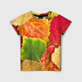 Детская футболка 3D с принтом Осень в Белгороде, 100% гипоаллергенный полиэфир | прямой крой, круглый вырез горловины, длина до линии бедер, чуть спущенное плечо, ткань немного тянется | Тематика изображения на принте: берёза | дары осени | жёлтый | зелёный | золотой | краски | красный | красота | листва | листья | наряд | оранжевый | осень | осина | покров | природа