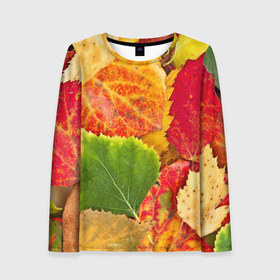 Женский лонгслив 3D с принтом Осень в Белгороде, 100% полиэстер | длинные рукава, круглый вырез горловины, полуприлегающий силуэт | берёза | дары осени | жёлтый | зелёный | золотой | краски | красный | красота | листва | листья | наряд | оранжевый | осень | осина | покров | природа