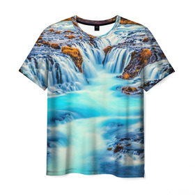 Мужская футболка 3D с принтом Водопад в Белгороде, 100% полиэфир | прямой крой, круглый вырез горловины, длина до линии бедер | Тематика изображения на принте: вода | водопад | река | синяя