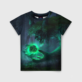 Детская футболка 3D с принтом Лесной дух в Белгороде, 100% гипоаллергенный полиэфир | прямой крой, круглый вырез горловины, длина до линии бедер, чуть спущенное плечо, ткань немного тянется | арт | волшебство | дерево | лесной дух | сфера