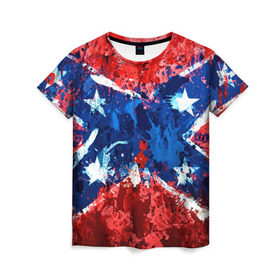 Женская футболка 3D с принтом Флаг в Белгороде, 100% полиэфир ( синтетическое хлопкоподобное полотно) | прямой крой, круглый вырез горловины, длина до линии бедер | звезды | конфедерация | краска | красный | флаг