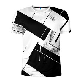 Мужская футболка 3D спортивная с принтом Линии в Белгороде, 100% полиэстер с улучшенными характеристиками | приталенный силуэт, круглая горловина, широкие плечи, сужается к линии бедра | белый | геометрия | черный