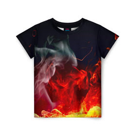 Детская футболка 3D с принтом Огонь в Белгороде, 100% гипоаллергенный полиэфир | прямой крой, круглый вырез горловины, длина до линии бедер, чуть спущенное плечо, ткань немного тянется | fire | красный | пожар | черный
