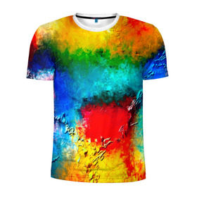 Мужская футболка 3D спортивная с принтом Абстракция красок в Белгороде, 100% полиэстер с улучшенными характеристиками | приталенный силуэт, круглая горловина, широкие плечи, сужается к линии бедра | абстракция | абстракция красок | брызги | краска | цветные