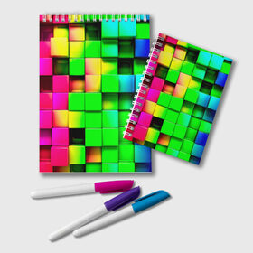 Блокнот с принтом Кубики в Белгороде, 100% бумага | 48 листов, плотность листов — 60 г/м2, плотность картонной обложки — 250 г/м2. Листы скреплены удобной пружинной спиралью. Цвет линий — светло-серый
 | радуга | разноцветный. квадраты | текстура