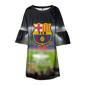 Детское платье 3D с принтом Camp Nou в Белгороде, 100% полиэстер | прямой силуэт, чуть расширенный к низу. Круглая горловина, на рукавах — воланы | barcelona | барселона | камп | ноу | фк | футбол