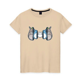 Женская футболка хлопок с принтом Totoro в Белгороде, 100% хлопок | прямой крой, круглый вырез горловины, длина до линии бедер, слегка спущенное плечо | anime | totoro | матрешка | миядзаки | тоторо | хаяо
