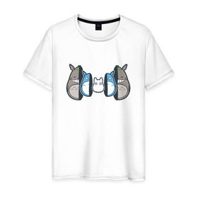 Мужская футболка хлопок с принтом Totoro в Белгороде, 100% хлопок | прямой крой, круглый вырез горловины, длина до линии бедер, слегка спущенное плечо. | anime | totoro | матрешка | миядзаки | тоторо | хаяо