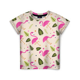 Детская футболка 3D с принтом Фламинго в Белгороде, 100% гипоаллергенный полиэфир | прямой крой, круглый вырез горловины, длина до линии бедер, чуть спущенное плечо, ткань немного тянется | Тематика изображения на принте: абстракция | арт | листья | фламинго | хипстеры