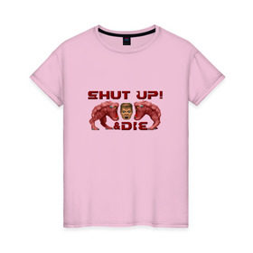 Женская футболка хлопок с принтом Shut up! (пиксель арт) в Белгороде, 100% хлопок | прямой крой, круглый вырез горловины, длина до линии бедер, слегка спущенное плечо | 