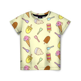 Детская футболка 3D с принтом Мороженки в Белгороде, 100% гипоаллергенный полиэфир | прямой крой, круглый вырез горловины, длина до линии бедер, чуть спущенное плечо, ткань немного тянется | ice | icecream | арт | еда | мороженое