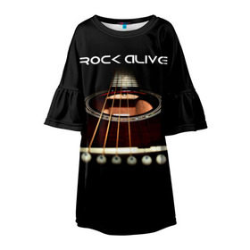 Детское платье 3D с принтом ROCK ALIVE в Белгороде, 100% полиэстер | прямой силуэт, чуть расширенный к низу. Круглая горловина, на рукавах — воланы | Тематика изображения на принте: rock | рок | рок жив | рок музыка | русский рок