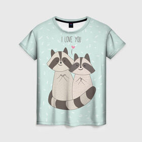 Женская футболка 3D с принтом Влюбленные еноты в Белгороде, 100% полиэфир ( синтетическое хлопкоподобное полотно) | прямой крой, круглый вырез горловины, длина до линии бедер | love | еноты | животные | любовь