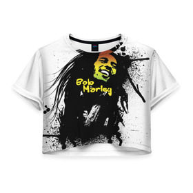 Женская футболка 3D укороченная с принтом Bob Marley в Белгороде, 100% полиэстер | круглая горловина, длина футболки до линии талии, рукава с отворотами | Тематика изображения на принте: bob marley | боб марли | музыка | регги | ямайка