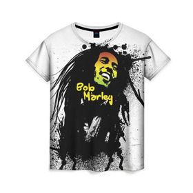 Женская футболка 3D с принтом Bob Marley в Белгороде, 100% полиэфир ( синтетическое хлопкоподобное полотно) | прямой крой, круглый вырез горловины, длина до линии бедер | bob marley | боб марли | музыка | регги | ямайка