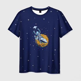 Мужская футболка 3D с принтом Космонавт 10 в Белгороде, 100% полиэфир | прямой крой, круглый вырез горловины, длина до линии бедер | astro | moon | space monkey | star | stars | астронавт | звезды | земля | космонавт | космос | луна | скафандр