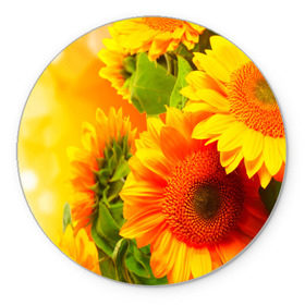 Коврик круглый с принтом Подсолнух в Белгороде, резина и полиэстер | круглая форма, изображение наносится на всю лицевую часть | желтая | подсолнух | поле | природа | цветы