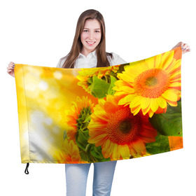 Флаг 3D с принтом Подсолнух в Белгороде, 100% полиэстер | плотность ткани — 95 г/м2, размер — 67 х 109 см. Принт наносится с одной стороны | желтая | подсолнух | поле | природа | цветы