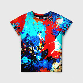 Детская футболка 3D с принтом Абстракция красок в Белгороде, 100% гипоаллергенный полиэфир | прямой крой, круглый вырез горловины, длина до линии бедер, чуть спущенное плечо, ткань немного тянется | брызги | кляксы | цветной | яркий