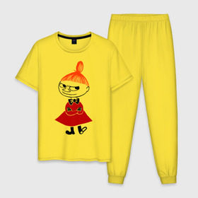 Мужская пижама хлопок с принтом Малышка Мю в Белгороде, 100% хлопок | брюки и футболка прямого кроя, без карманов, на брюках мягкая резинка на поясе и по низу штанин
 | Тематика изображения на принте: муми тролль