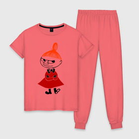 Женская пижама хлопок с принтом Малышка Мю в Белгороде, 100% хлопок | брюки и футболка прямого кроя, без карманов, на брюках мягкая резинка на поясе и по низу штанин | муми тролль
