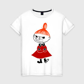 Женская футболка хлопок с принтом Малышка Мю в Белгороде, 100% хлопок | прямой крой, круглый вырез горловины, длина до линии бедер, слегка спущенное плечо | муми тролль