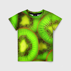 Детская футболка 3D с принтом Киви в Белгороде, 100% гипоаллергенный полиэфир | прямой крой, круглый вырез горловины, длина до линии бедер, чуть спущенное плечо, ткань немного тянется | 3д | зеленая | киви | красота | фрукт