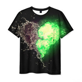 Мужская футболка 3D с принтом Сердце в Белгороде, 100% полиэфир | прямой крой, круглый вырез горловины, длина до линии бедер | Тематика изображения на принте: вода | огонь | стихия | черный