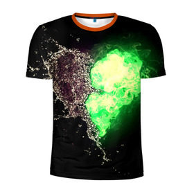 Мужская футболка 3D спортивная с принтом Сердце в Белгороде, 100% полиэстер с улучшенными характеристиками | приталенный силуэт, круглая горловина, широкие плечи, сужается к линии бедра | вода | огонь | стихия | черный