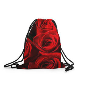 Рюкзак-мешок 3D с принтом Розы в Белгороде, 100% полиэстер | плотность ткани — 200 г/м2, размер — 35 х 45 см; лямки — толстые шнурки, застежка на шнуровке, без карманов и подкладки | красная | роза | роса | цветок