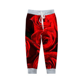 Детские брюки 3D с принтом Розы в Белгороде, 100% полиэстер | манжеты по низу, эластичный пояс регулируется шнурком, по бокам два кармана без застежек, внутренняя часть кармана из мелкой сетки | красная | роза | роса | цветок
