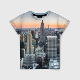 Детская футболка 3D с принтом Америка в Белгороде, 100% гипоаллергенный полиэфир | прямой крой, круглый вырез горловины, длина до линии бедер, чуть спущенное плечо, ткань немного тянется | america | empire state building | new york | usa | америка | высотки | мегаполис | нью йорк | сша | штаты