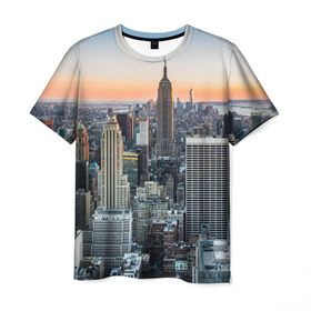 Мужская футболка 3D с принтом Америка в Белгороде, 100% полиэфир | прямой крой, круглый вырез горловины, длина до линии бедер | america | empire state building | new york | usa | америка | высотки | мегаполис | нью йорк | сша | штаты