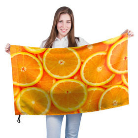 Флаг 3D с принтом Апельсины в Белгороде, 100% полиэстер | плотность ткани — 95 г/м2, размер — 67 х 109 см. Принт наносится с одной стороны | апельсин | долька | цитрус