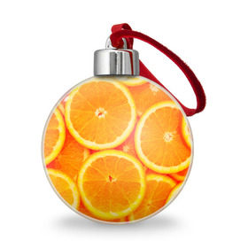 Ёлочный шар с принтом Апельсины в Белгороде, Пластик | Диаметр: 77 мм | Тематика изображения на принте: апельсин | долька | цитрус