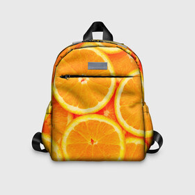 Детский рюкзак 3D с принтом Апельсины в Белгороде, 100% полиэстер | лямки с регулируемой длиной, сверху петелька, чтобы рюкзак можно было повесить на вешалку. Основное отделение закрывается на молнию, как и внешний карман. Внутри дополнительный карман. По бокам два дополнительных кармашка | Тематика изображения на принте: апельсин | долька | цитрус
