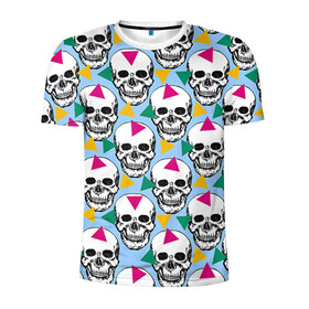 Мужская футболка 3D спортивная с принтом Черепки в Белгороде, 100% полиэстер с улучшенными характеристиками | приталенный силуэт, круглая горловина, широкие плечи, сужается к линии бедра | music | rock | skull | музыка | рок | череп | черепа