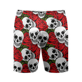 Мужские шорты 3D спортивные с принтом Черепа в розах в Белгороде,  |  | music | rock | skull | музыка | рок | череп | черепа