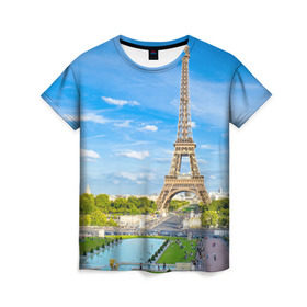Женская футболка 3D с принтом Париж в Белгороде, 100% полиэфир ( синтетическое хлопкоподобное полотно) | прямой крой, круглый вырез горловины, длина до линии бедер | france | paris | париж | франция | эйфелева башня