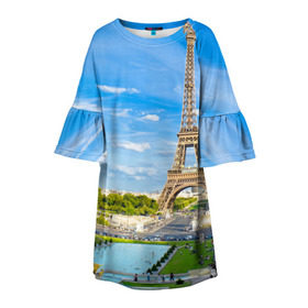 Детское платье 3D с принтом Париж в Белгороде, 100% полиэстер | прямой силуэт, чуть расширенный к низу. Круглая горловина, на рукавах — воланы | Тематика изображения на принте: france | paris | париж | франция | эйфелева башня