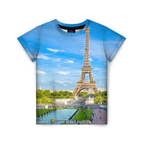Детская футболка 3D с принтом Париж в Белгороде, 100% гипоаллергенный полиэфир | прямой крой, круглый вырез горловины, длина до линии бедер, чуть спущенное плечо, ткань немного тянется | france | paris | париж | франция | эйфелева башня