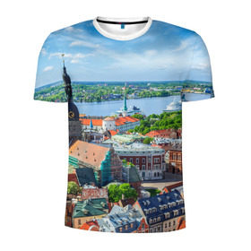 Мужская футболка 3D спортивная с принтом Рига в Белгороде, 100% полиэстер с улучшенными характеристиками | приталенный силуэт, круглая горловина, широкие плечи, сужается к линии бедра | Тематика изображения на принте: latvia | riga | европа | евросоюз | ес | латвия | отпуск | путешествия | рига | туризм