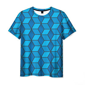 Мужская футболка 3D с принтом Blue cube в Белгороде, 100% полиэфир | прямой крой, круглый вырез горловины, длина до линии бедер | кубы | паттерн | синий