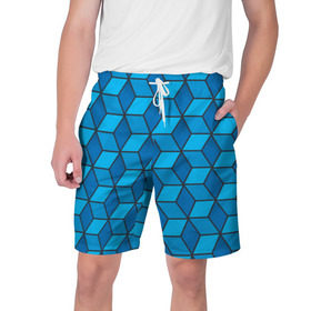 Мужские шорты 3D с принтом Blue cube в Белгороде,  полиэстер 100% | прямой крой, два кармана без застежек по бокам. Мягкая трикотажная резинка на поясе, внутри которой широкие завязки. Длина чуть выше колен | Тематика изображения на принте: кубы | паттерн | синий