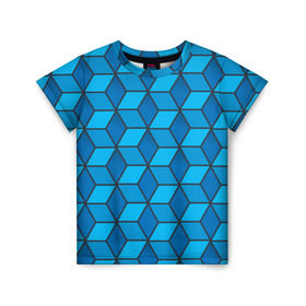 Детская футболка 3D с принтом Blue cube в Белгороде, 100% гипоаллергенный полиэфир | прямой крой, круглый вырез горловины, длина до линии бедер, чуть спущенное плечо, ткань немного тянется | кубы | паттерн | синий