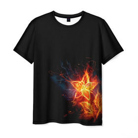 Мужская футболка 3D с принтом Огненный цветок в Белгороде, 100% полиэфир | прямой крой, круглый вырез горловины, длина до линии бедер | Тематика изображения на принте: огненный | огонь | пламя | цветок | цветы